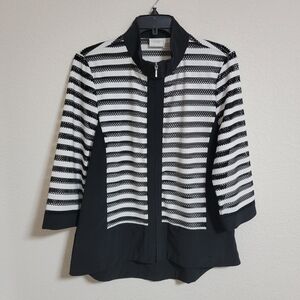 Chico's Size 1 Black and White Mesh Striped Zip Front Jacket